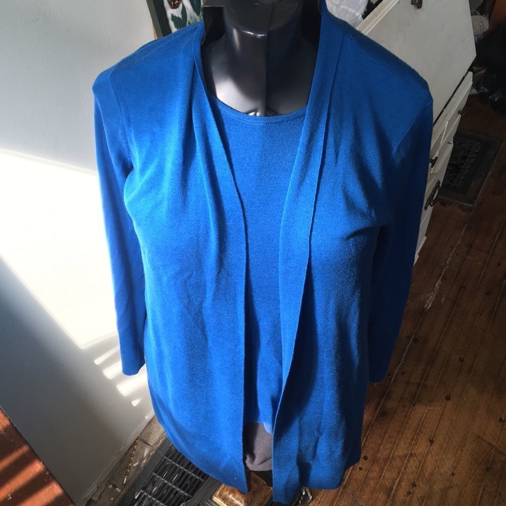 Eileen Fisher Italian yarn royal blue cardigan and tank set